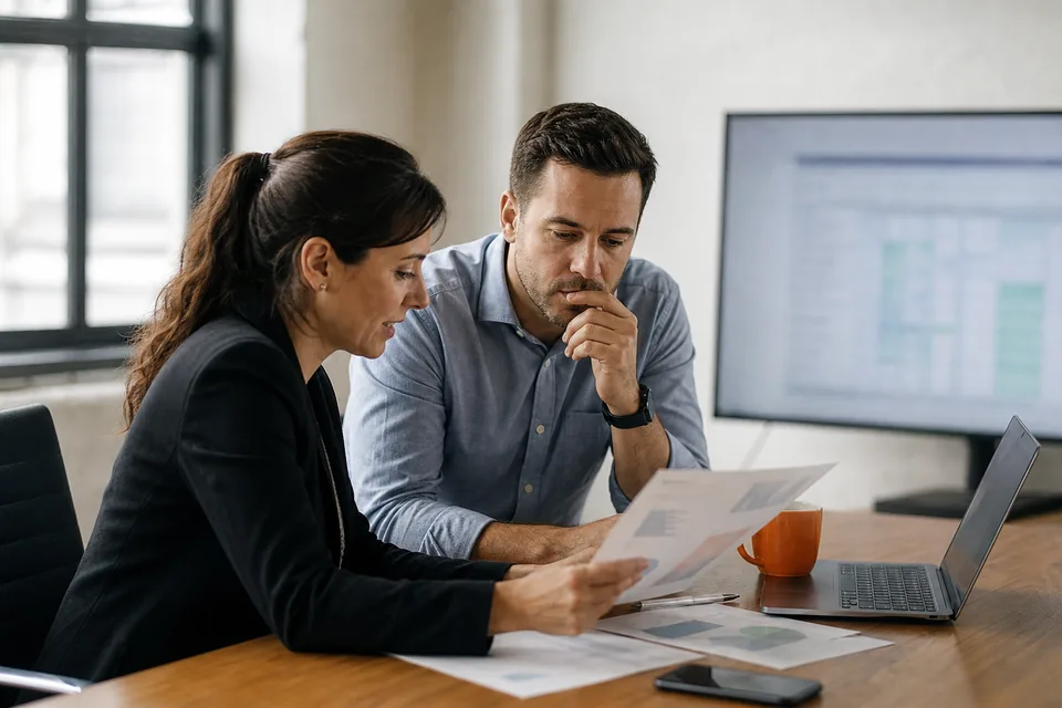 Agency account managers reviewing a link building report before switching vendors